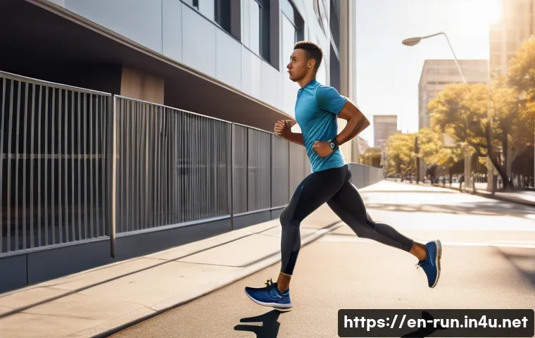 러닝 중 발생하는 허리 통증 해결책 - A detailed, realistic illustration of a runner demonstrating optimal running posture to reduce back ...