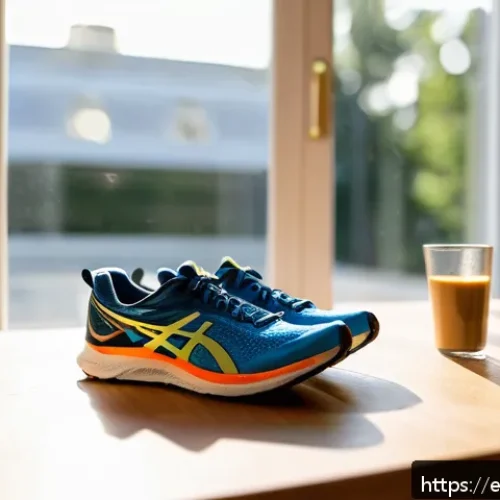 러닝 대회 참가 꿀팁 - A focused runner preparing for a race morning routine in a bright, modern kitchen, wearing comfortab...